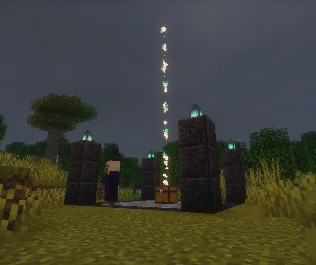 Ritual da Zona Preta com baú e feixe de luz