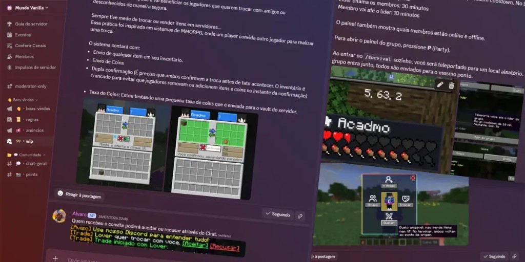 Prévia do Discord do Mundo Vanilla com posts e sistemas em desenvolvimento
